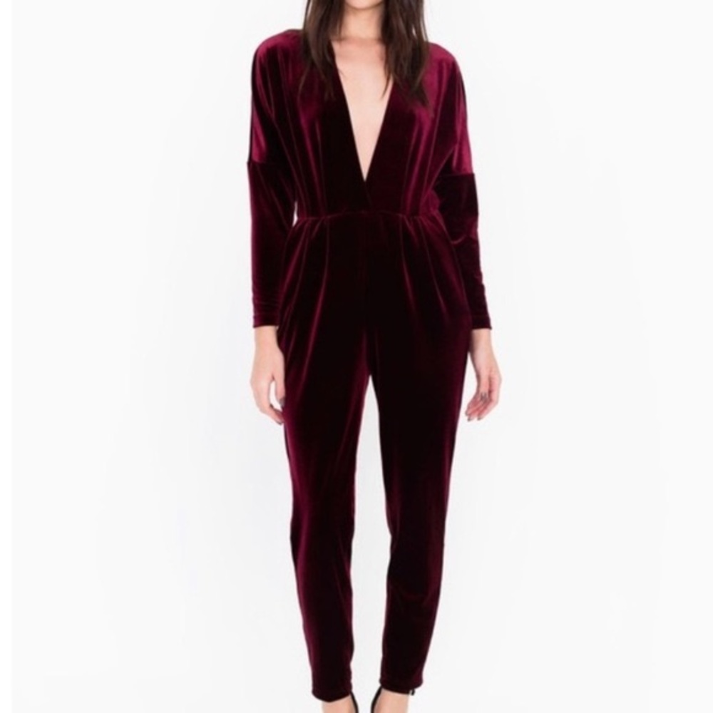 Maroon Velvet American Apparel Jumpsuit